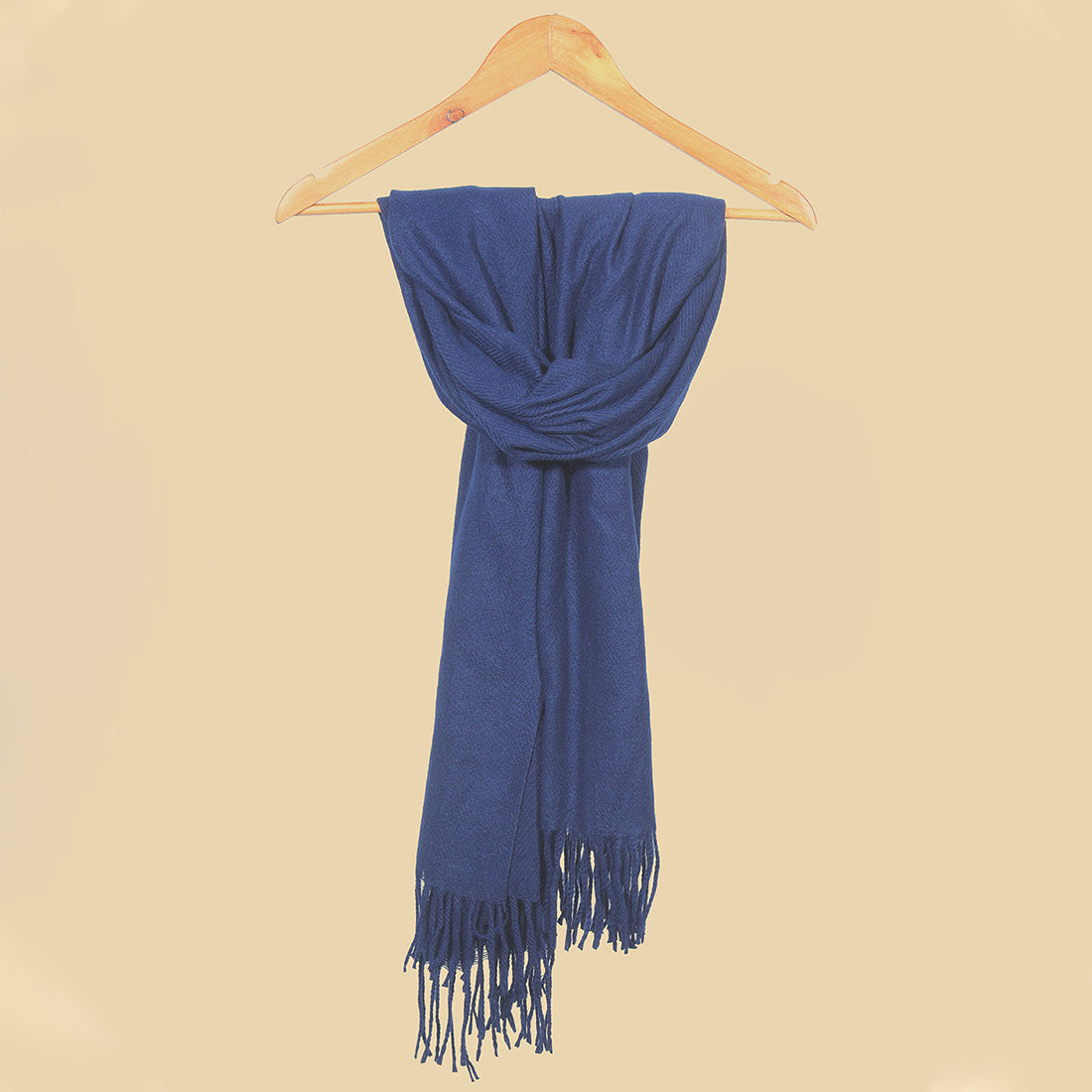 Blue Acrylic Winter Scarf with Long Fringes