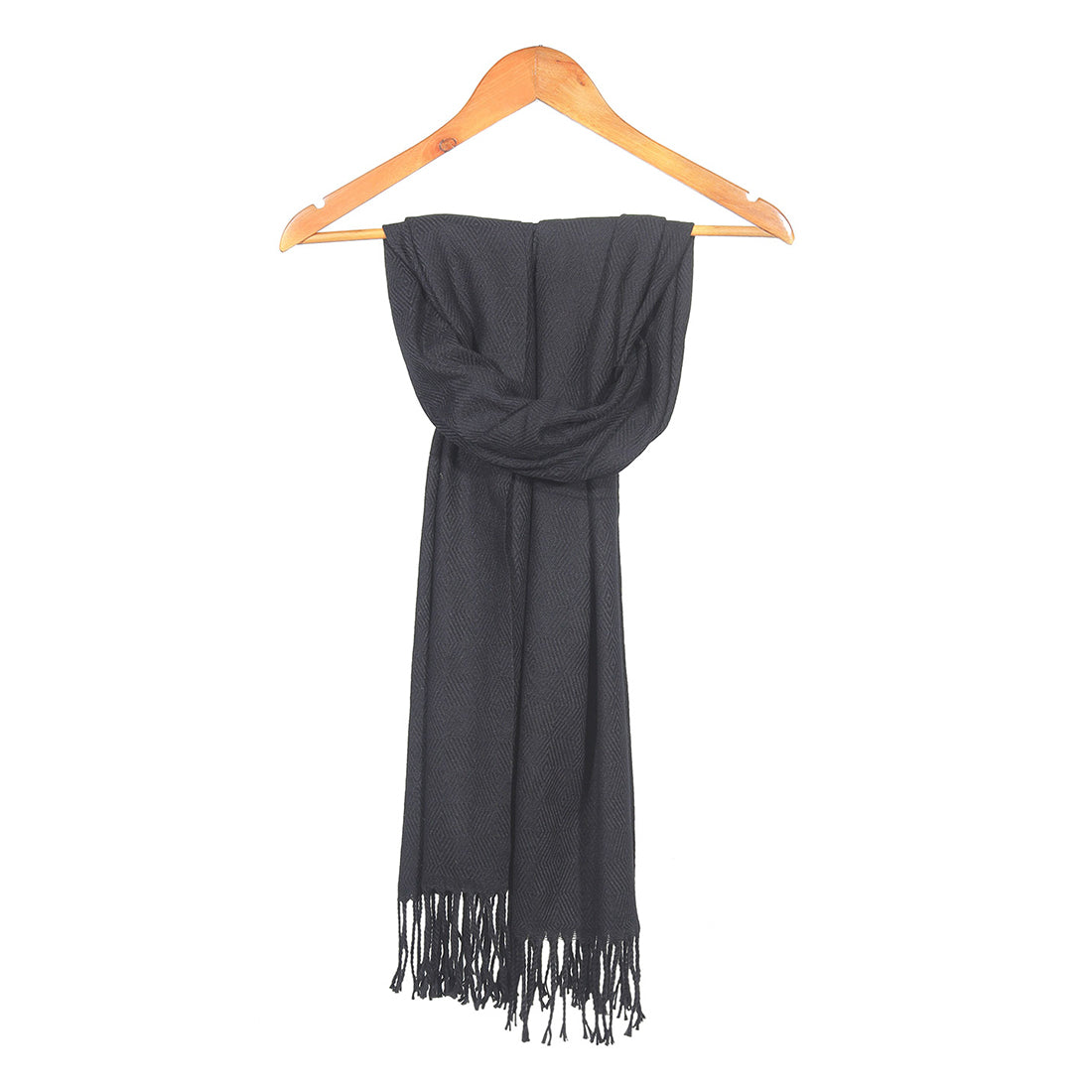 Black Acrylic Winter Scarf with Long Fringes
