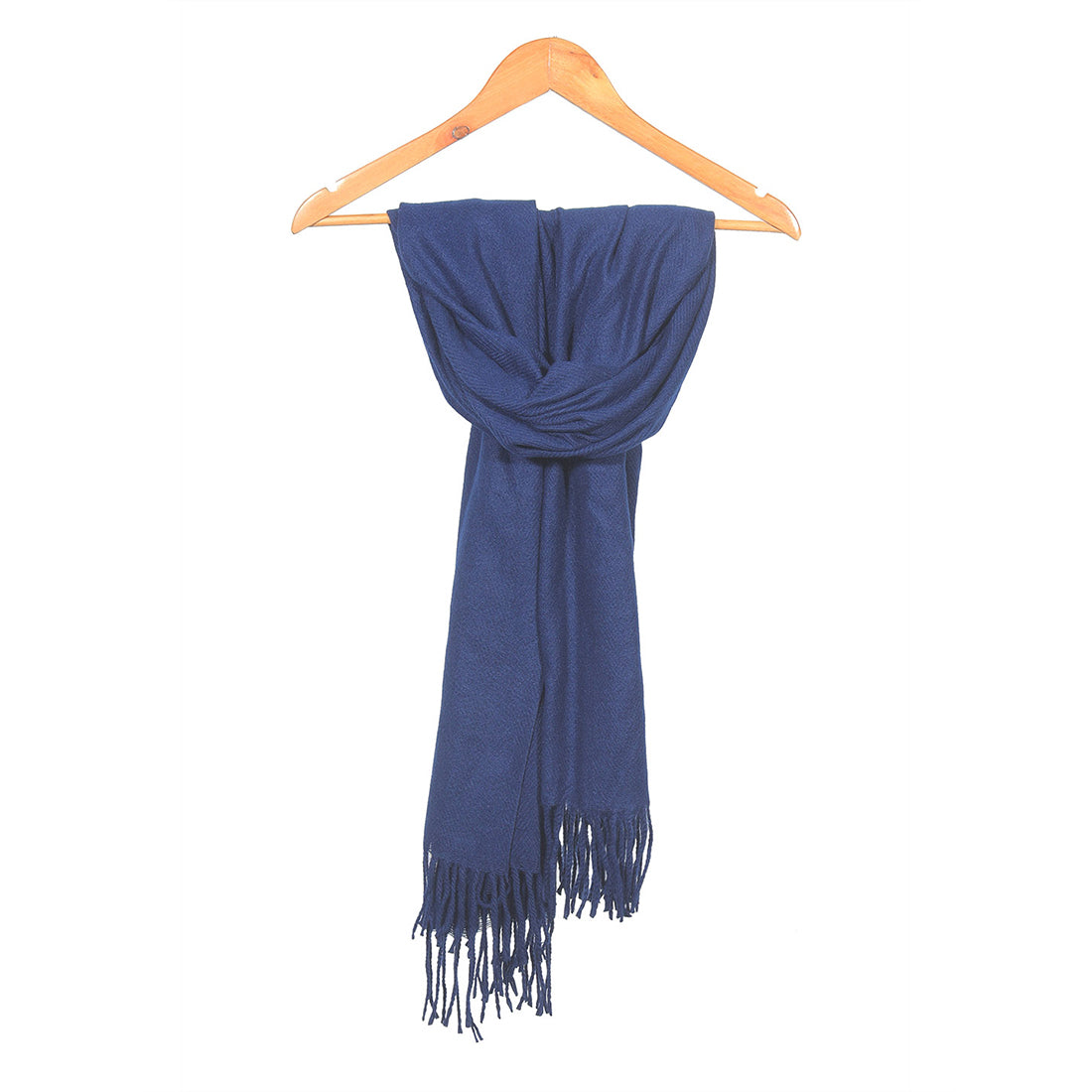 Blue Acrylic Winter Scarf with Long Fringes