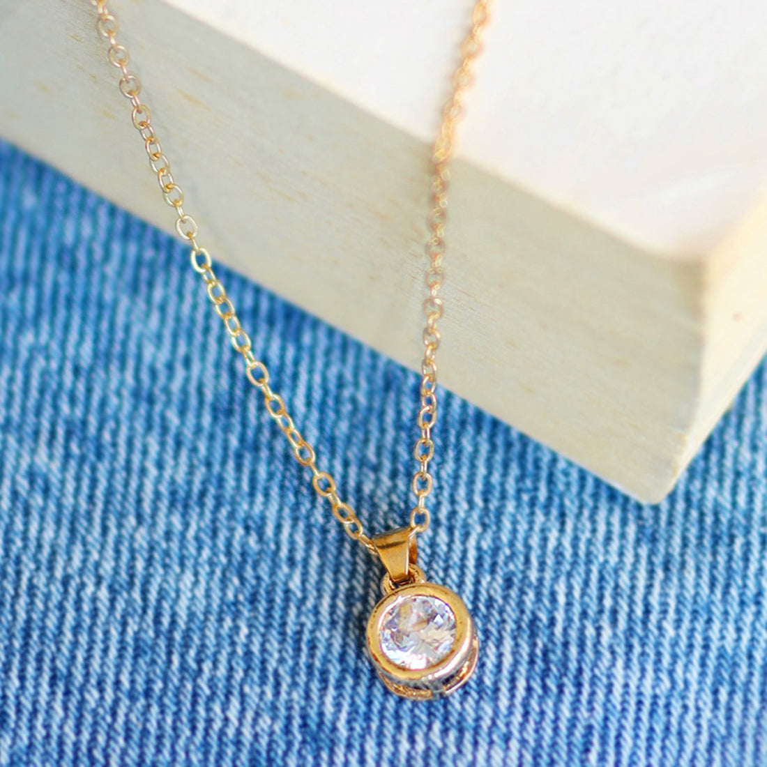 Circular Diamante Stud Gold-Toned Mini Pendant Necklace