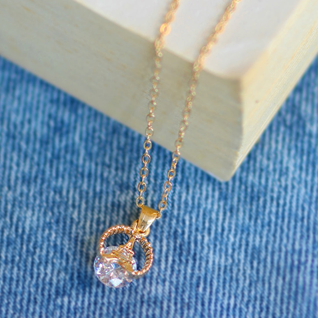 Eiffel Tower Diamante Stud Mini Pendant Gold-Toned Necklace