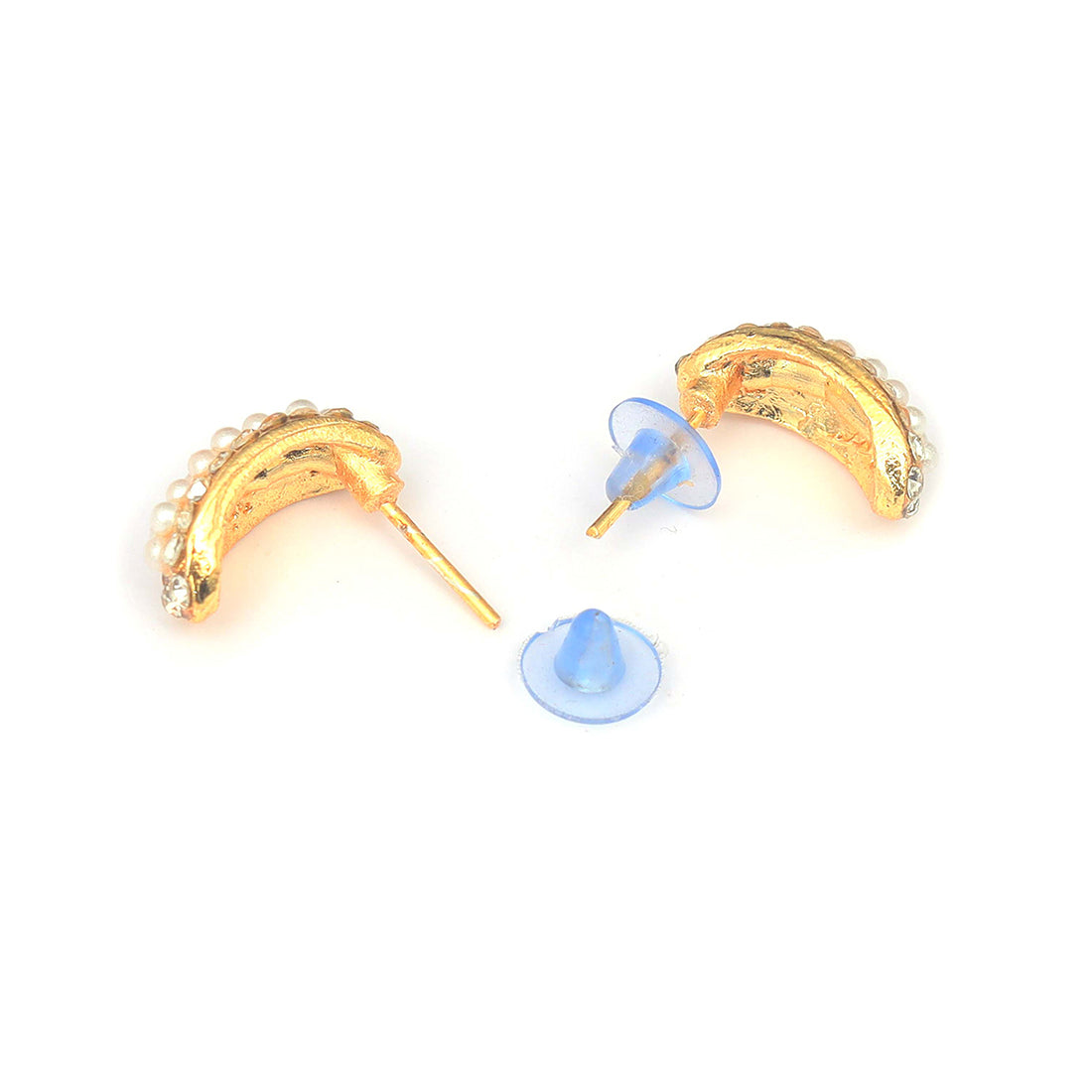 Gold-Toned Half Hoops With Diamante And Seed Pearls
