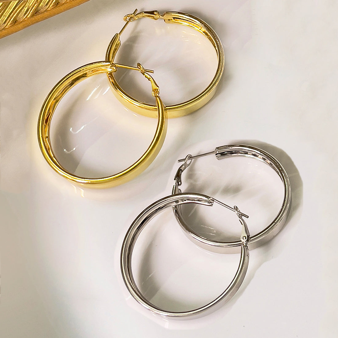 Set of 2 Contemporary Gold & Silver Hoops for Office and Everyday purpose for women