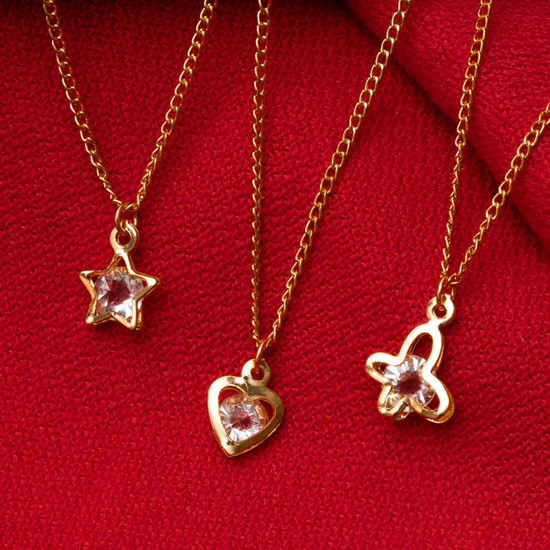 Star, Butterfly And Heart Pendant Necklace With Diamonti