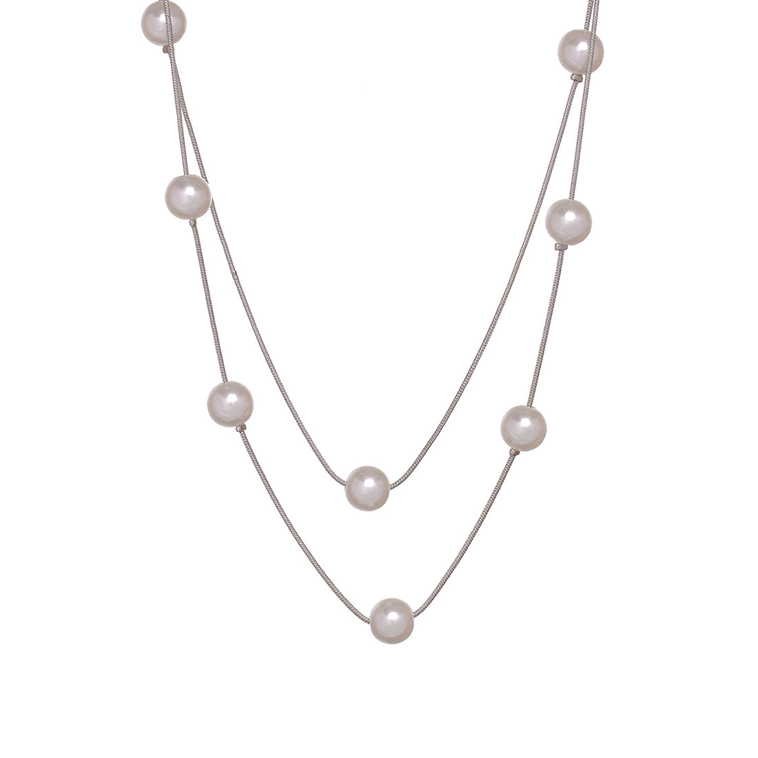 Double -Layered Pearl Silver -Toned Necklace