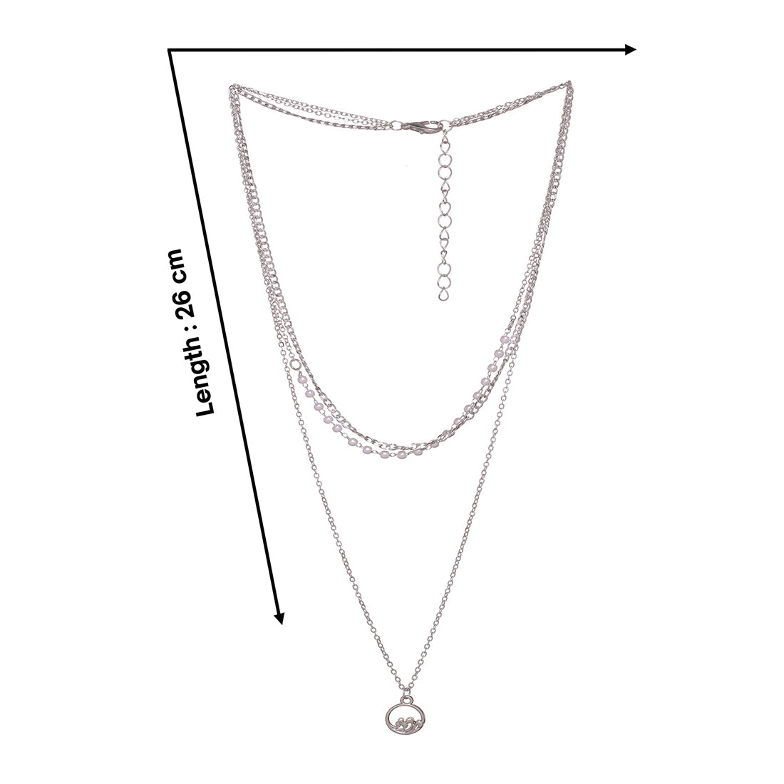 3-Layered Silver Chain Necklace With Delicate Pearls And Minimalist Rhinestone Pendant