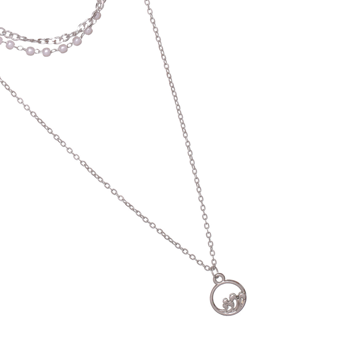 3-Layered Silver Chain Necklace With Delicate Pearls And Minimalist Rhinestone Pendant