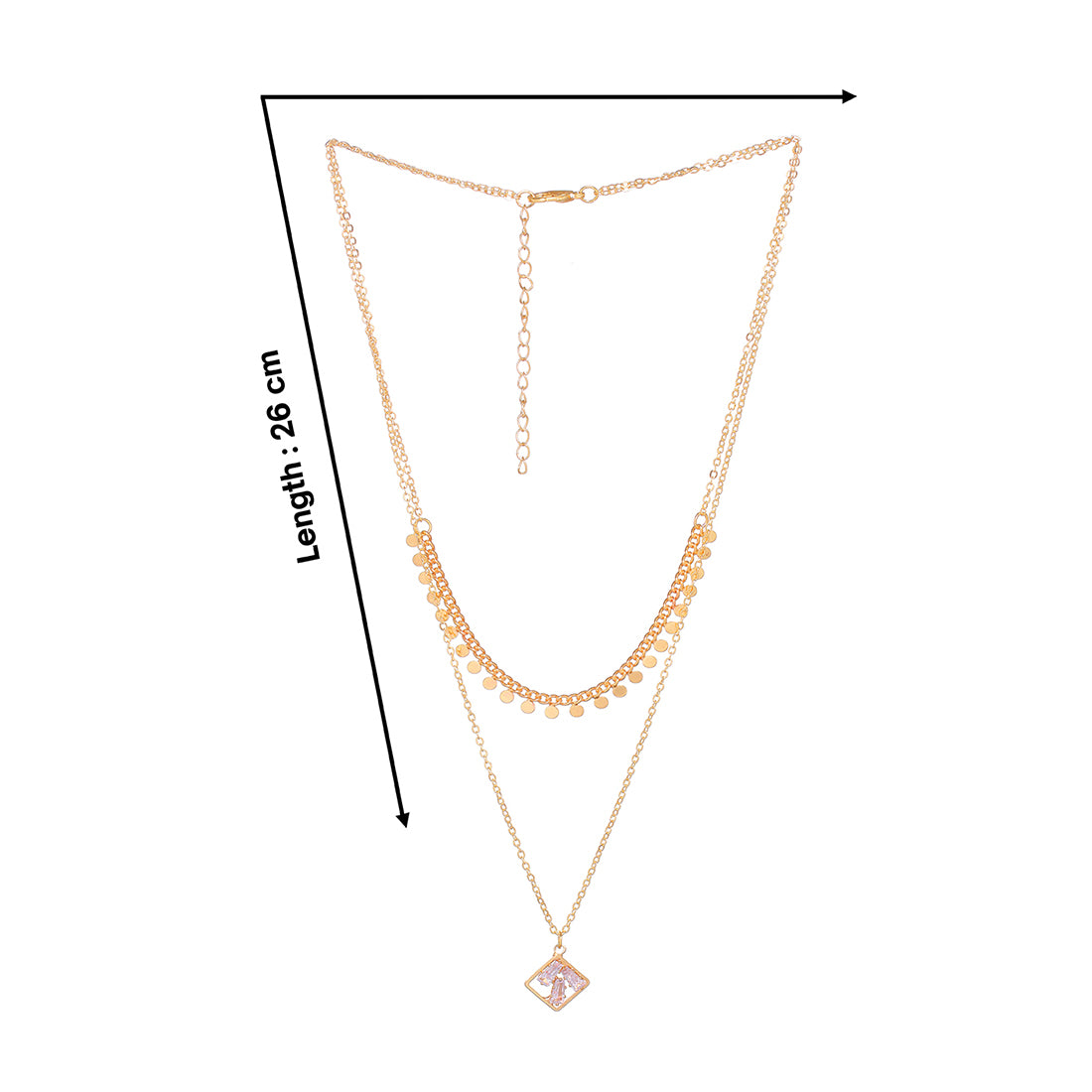 Double Layered Gold Chains With Rhinestone Minimalist Pendant