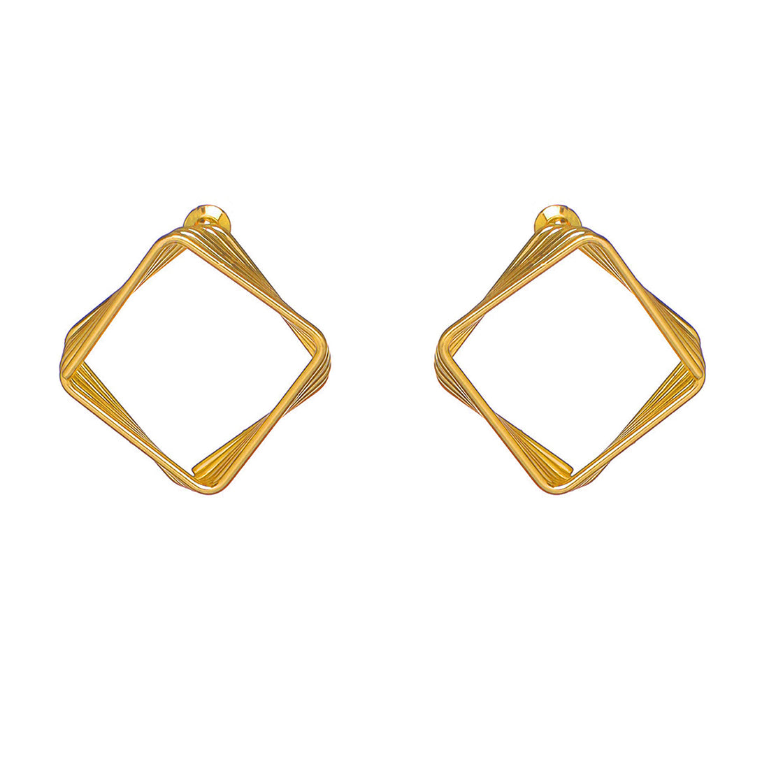 Gold-Toned Layered Geometric Square Stud Earrings
