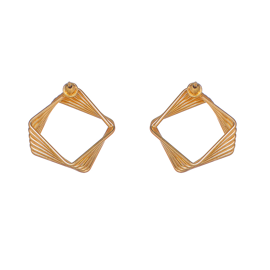 Gold-Toned Layered Geometric Square Stud Earrings
