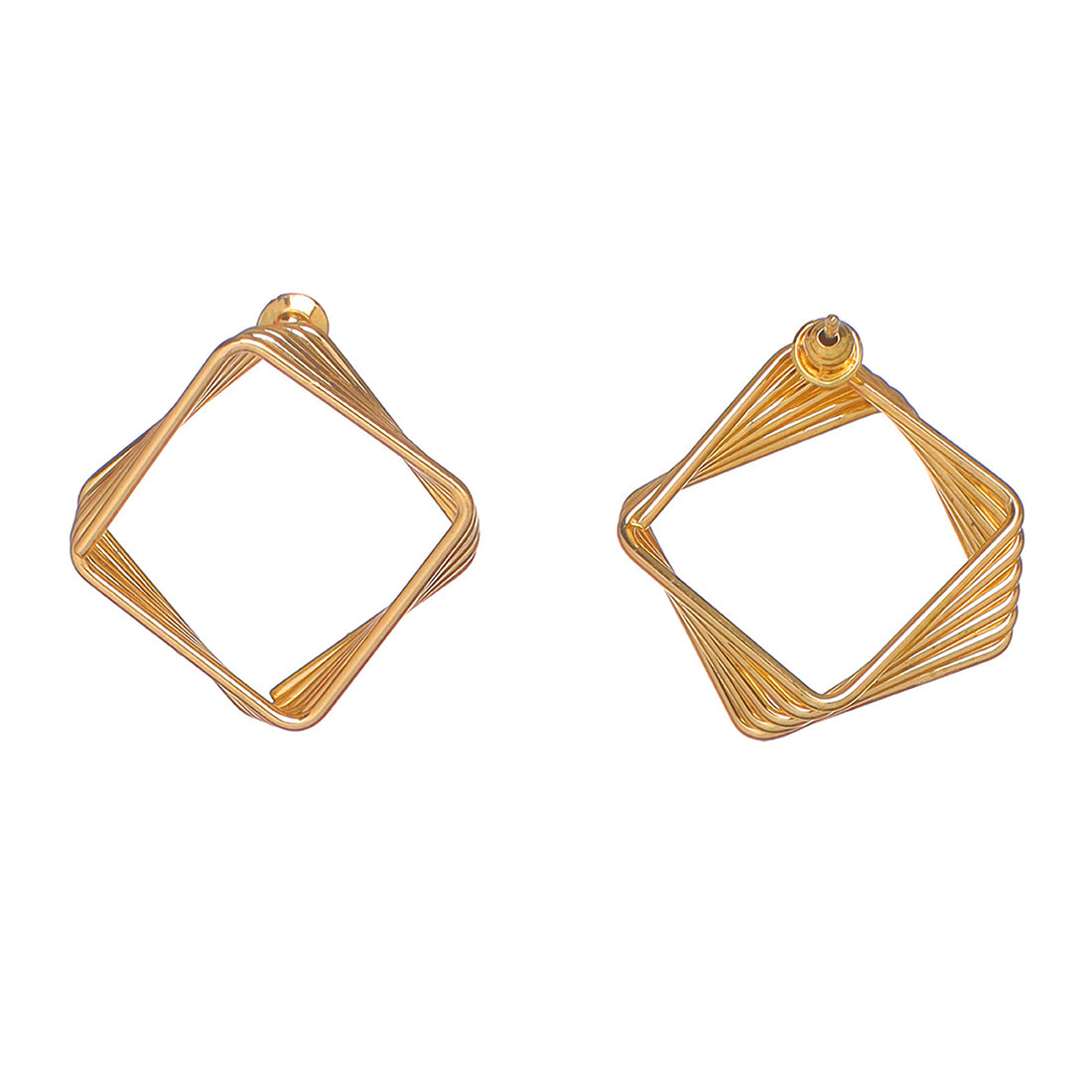 Gold-Toned Layered Geometric Square Stud Earrings