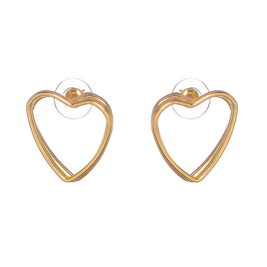 Gold-Toned Layered Geometric Heart Stud Earrings
