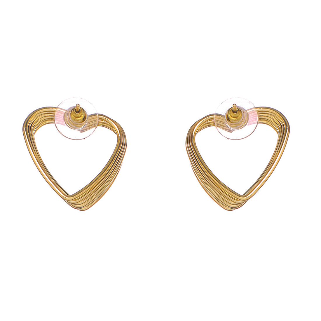 Gold-Toned Layered Geometric Heart Stud Earrings