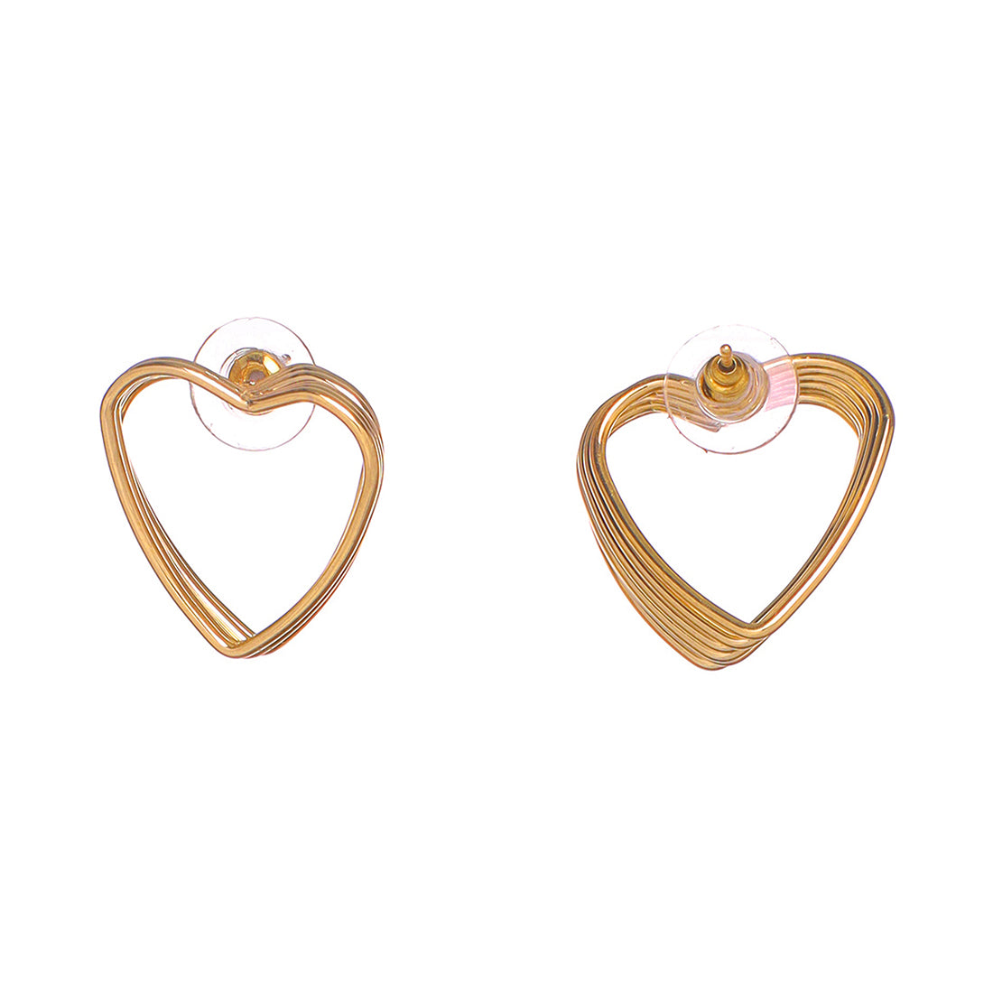 Gold-Toned Layered Geometric Heart Stud Earrings