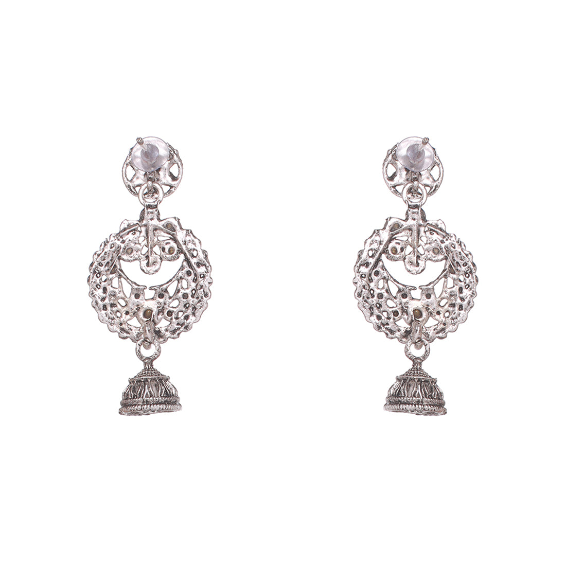 Set Of 3 Ethnic Silver Chambali Earrings With Small Jhumki Danglers