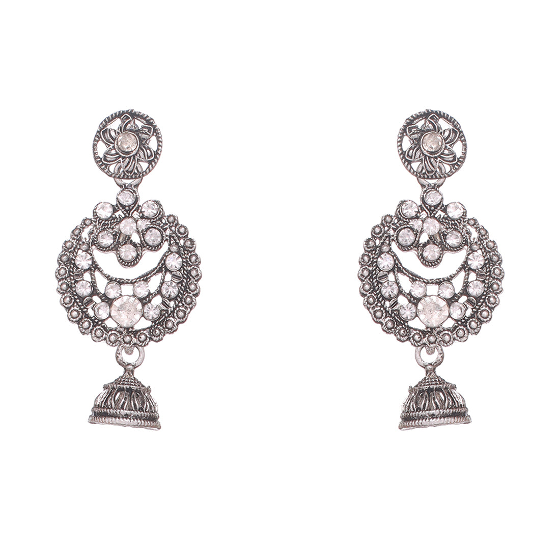 Set Of 3 Ethnic Silver Chambali Earrings With Small Jhumki Danglers