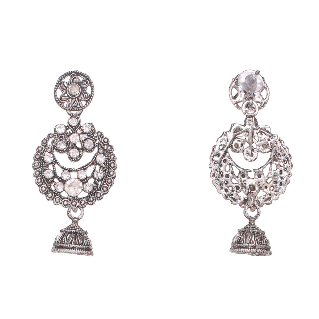 Set Of 3 Ethnic Silver Chambali Earrings With Small Jhumki Danglers