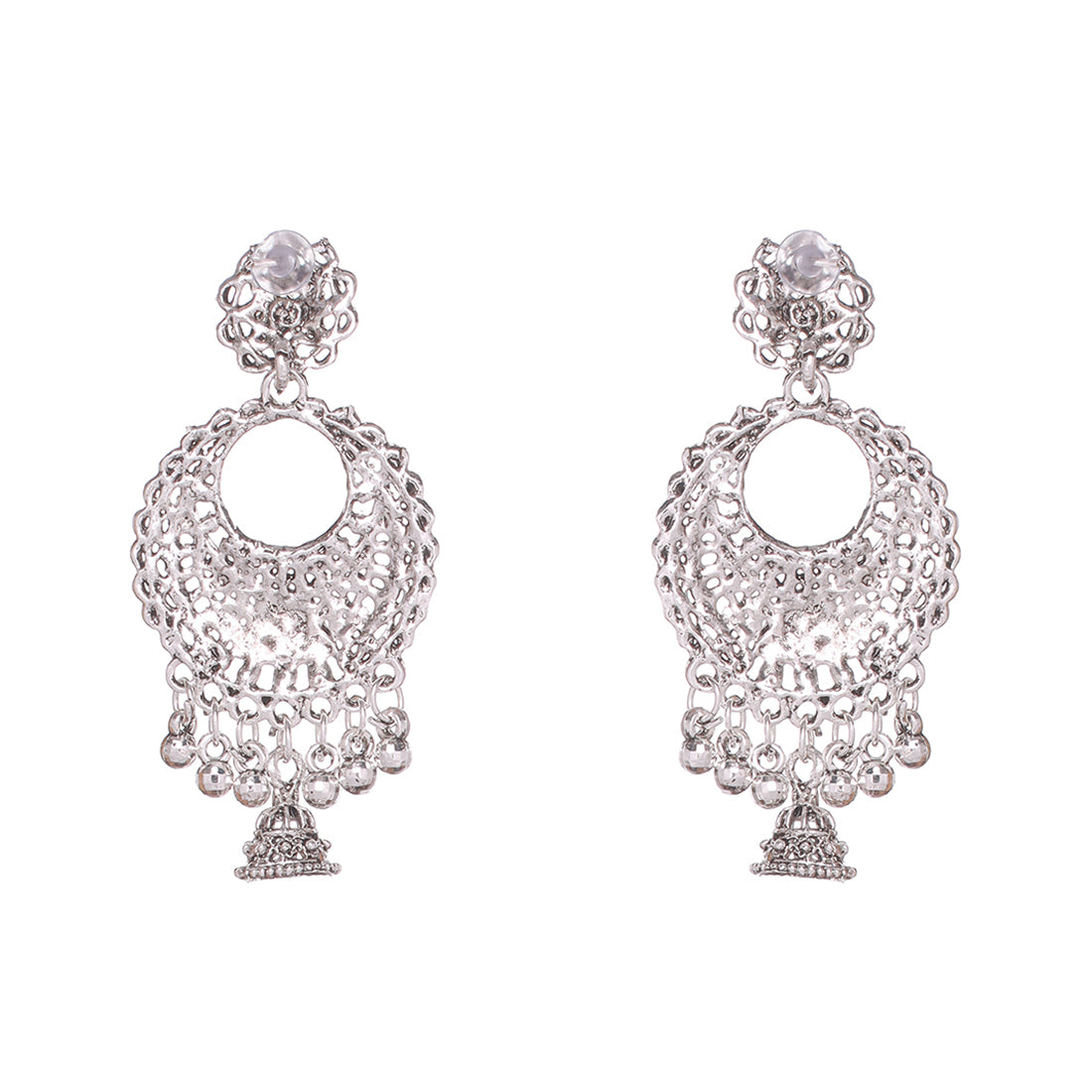 Set Of 3 Ethnic Silver Chambali Earrings With Small Jhumki Danglers
