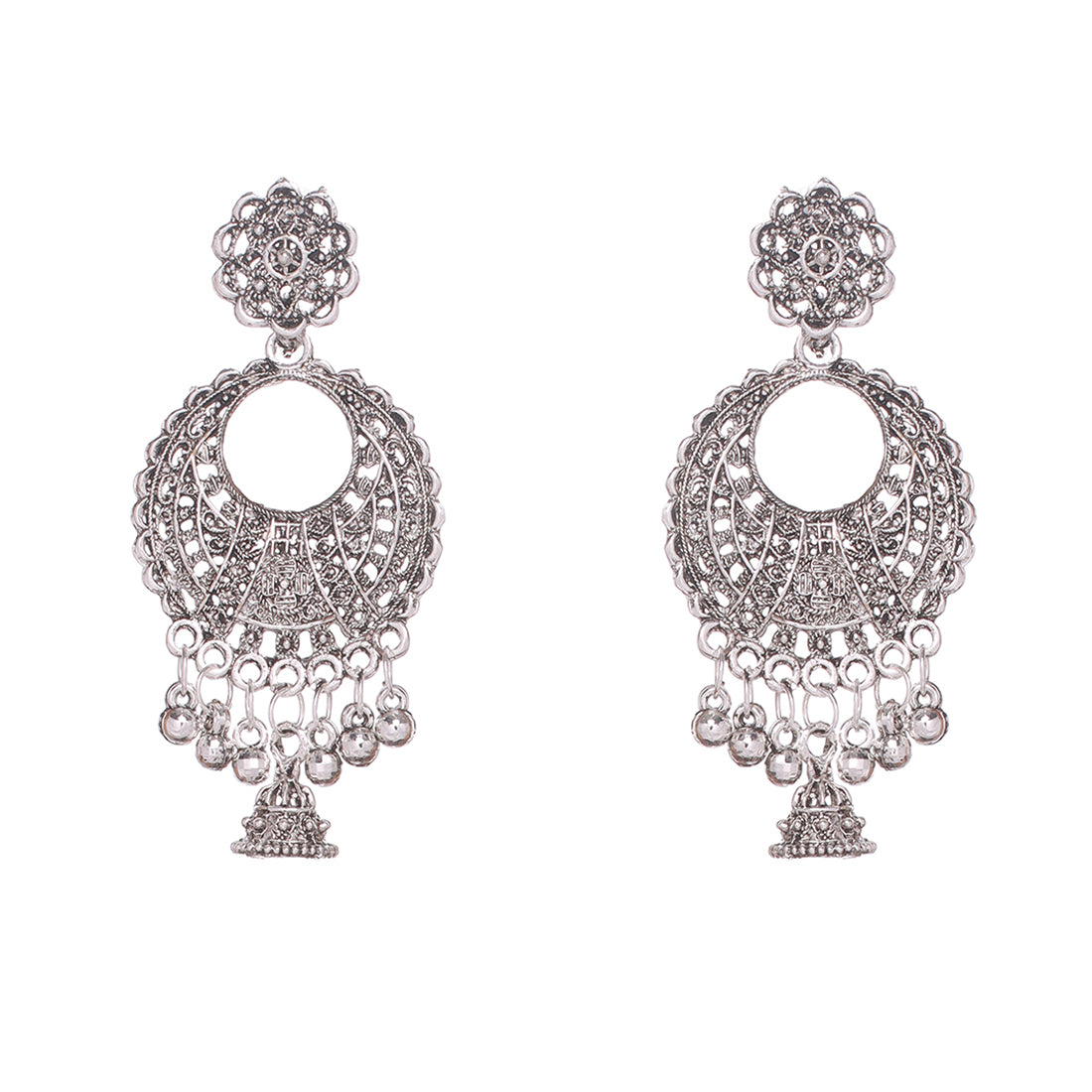 Set Of 3 Ethnic Silver Chambali Earrings With Small Jhumki Danglers