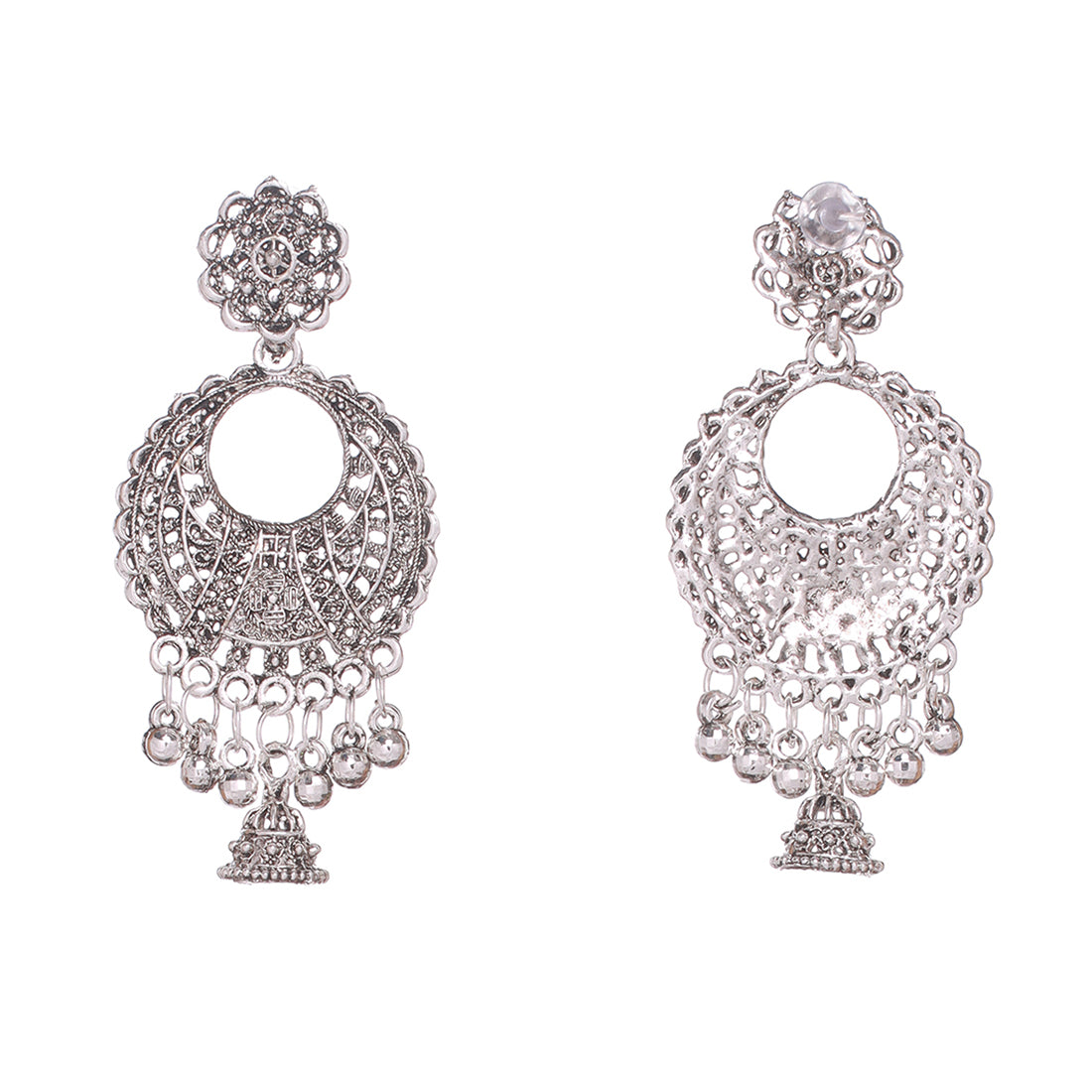 Set Of 3 Ethnic Silver Chambali Earrings With Small Jhumki Danglers