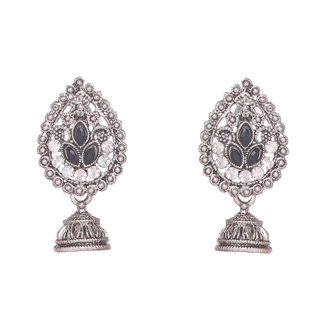Set Of 3 Ethnic Silver Chambali Earrings With Small Jhumki Danglers