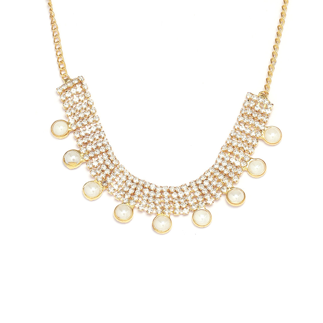 Gold-Toned Five-Row Diamonti And Pearl Drops Necklace