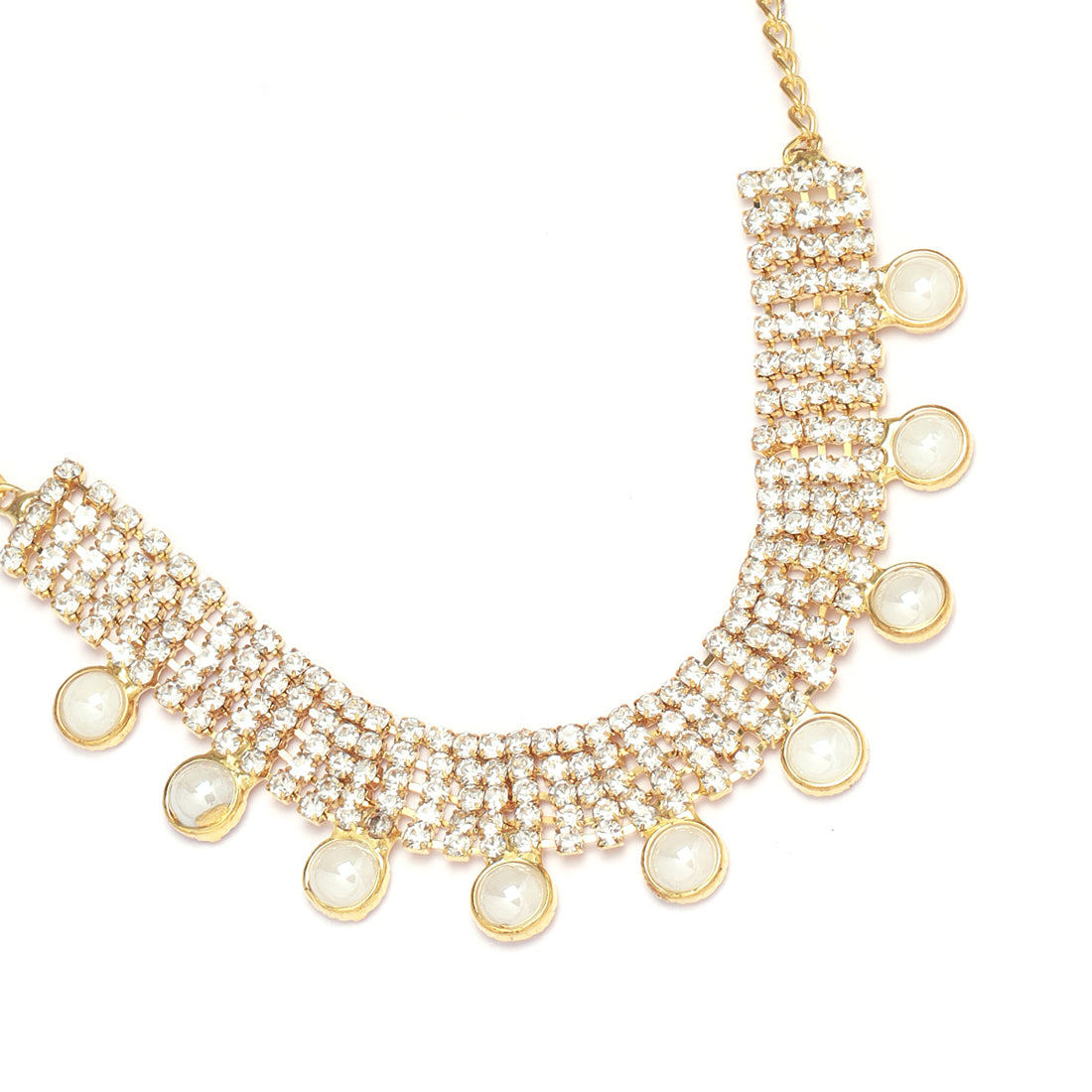 Gold-Toned Five-Row Diamonti And Pearl Drops Necklace