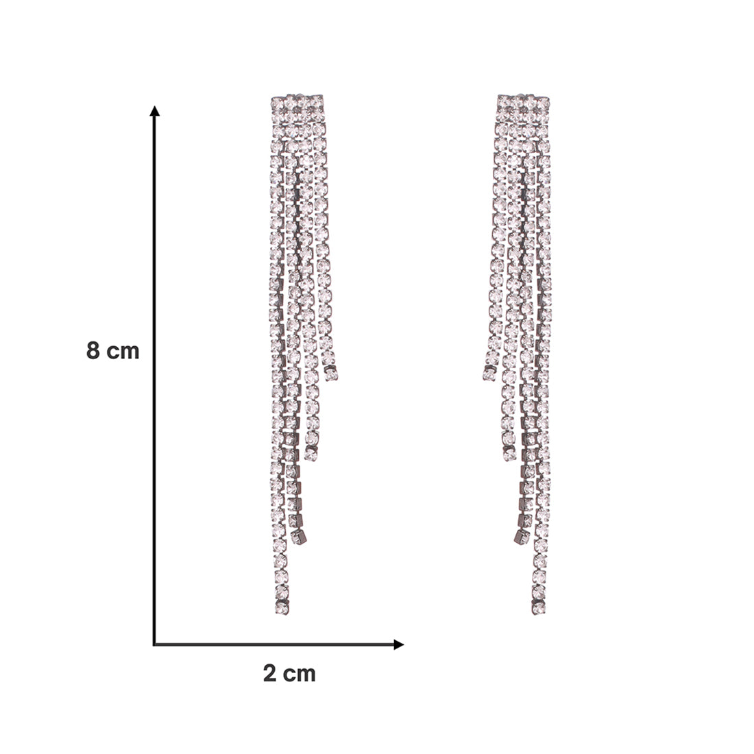 Contemporary White Diamante Crystal Straight Line Drop Tassel Metal -Toned Earrings