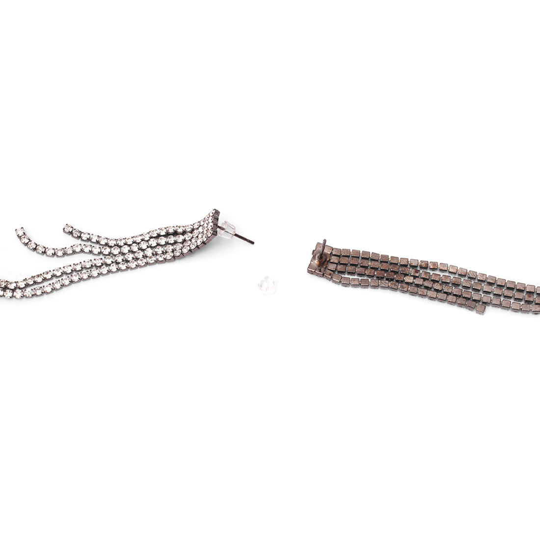 Contemporary White Diamante Crystal Straight Line Drop Tassel Metal -Toned Earrings