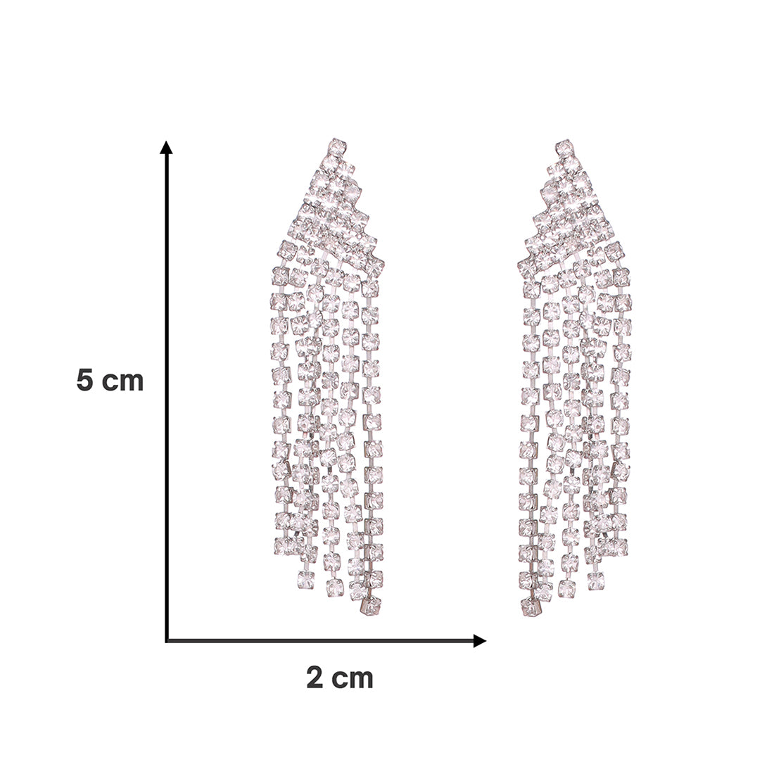 Contemporary White Diamante Crystal Studded Silver -Toned Triangular Tassel Drop Earrings