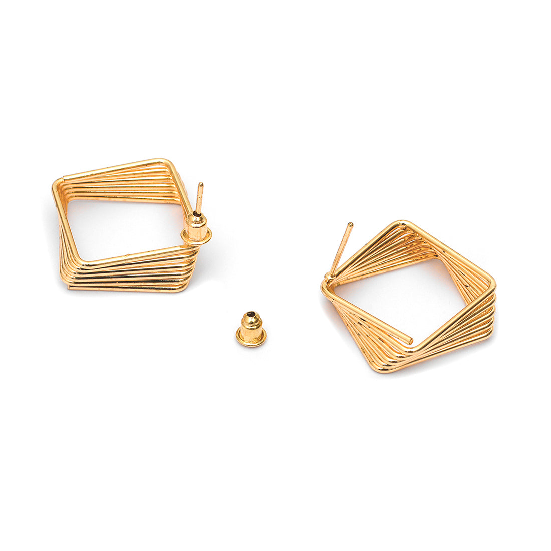 Gold-Toned Layered Geometric Square Stud Earrings