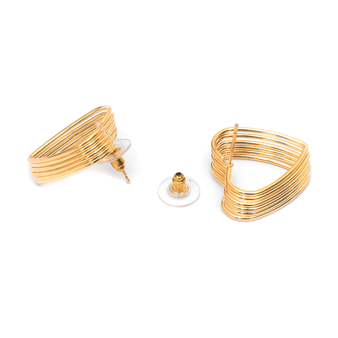 Gold-Toned Layered Geometric Heart Stud Earrings