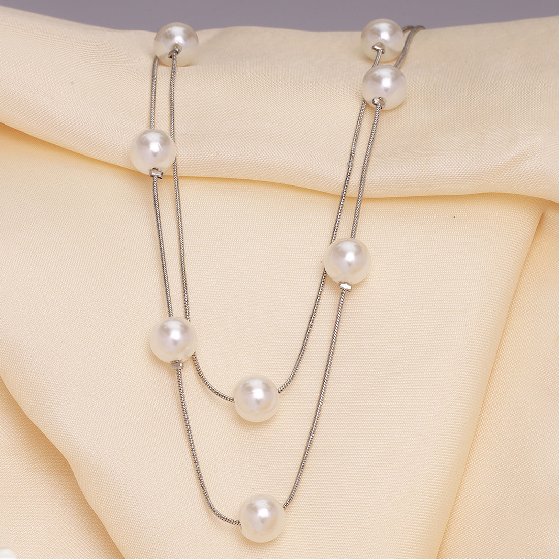 Double -Layered Pearl Silver -Toned Necklace