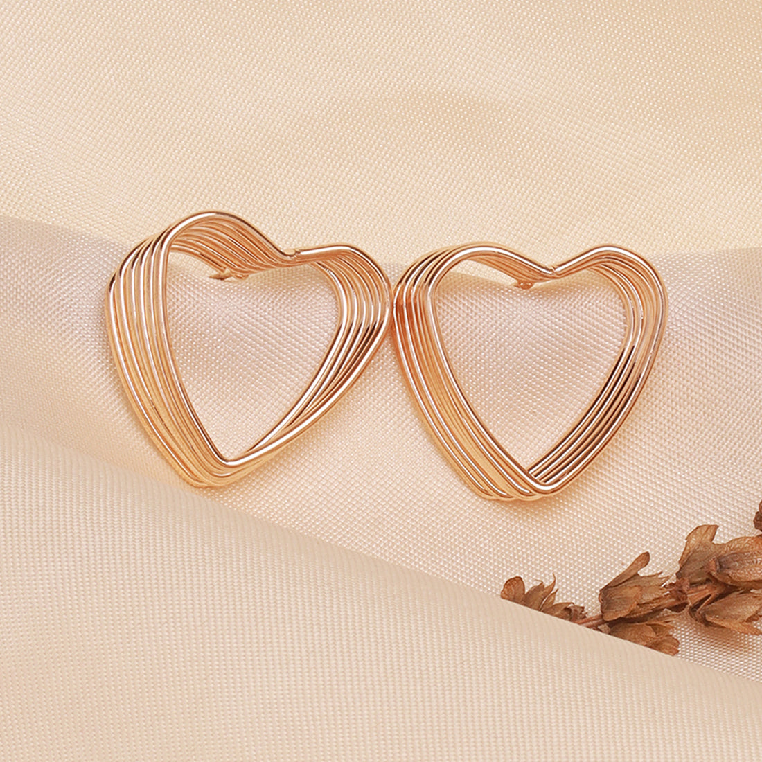 Gold-Toned Layered Geometric Heart Stud Earrings