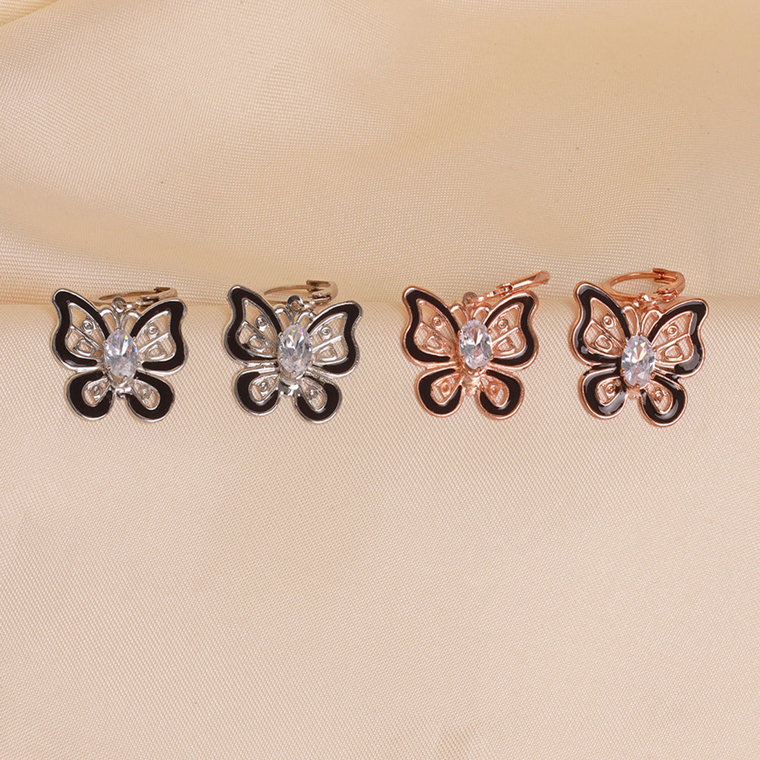 Set of two Silver & Gold Hoop Earrings with Butterfly Dangler