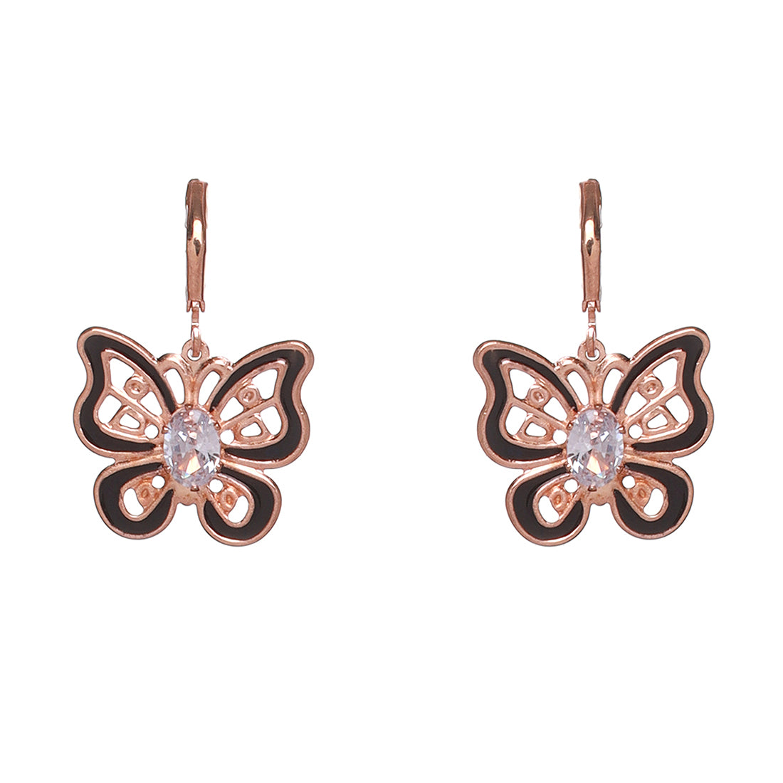 Set of two Silver & Gold Hoop Earrings with Butterfly Dangler