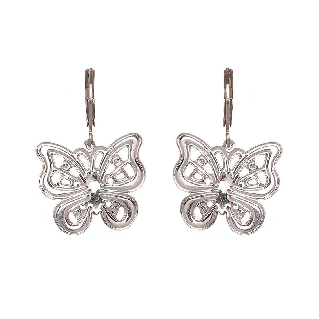 Set of two Silver & Gold Hoop Earrings with Butterfly Dangler