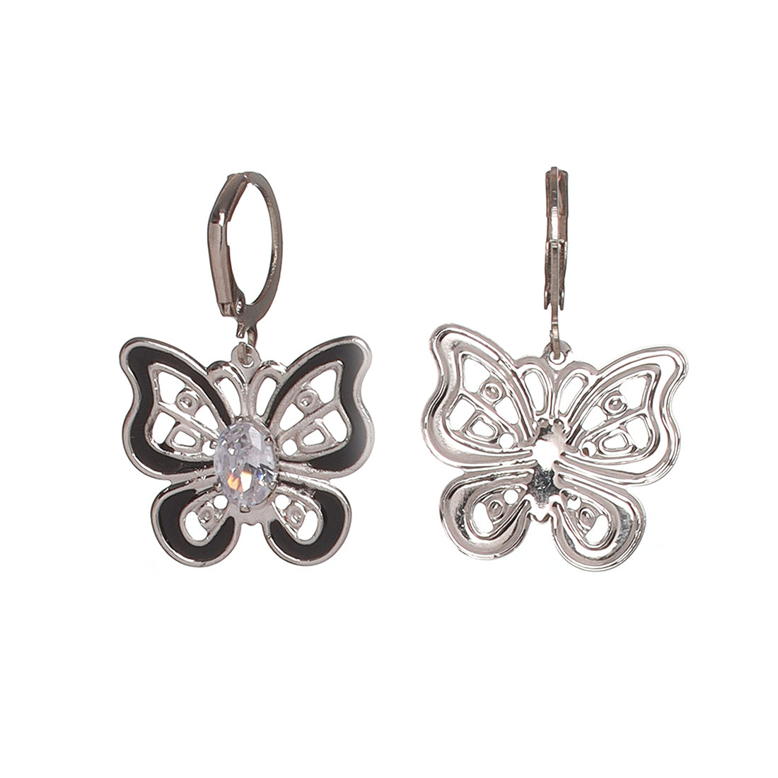 Set of two Silver & Gold Hoop Earrings with Butterfly Dangler