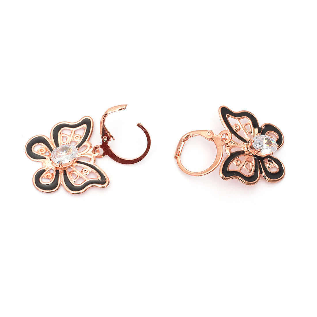 Set of two Silver & Gold Hoop Earrings with Butterfly Dangler