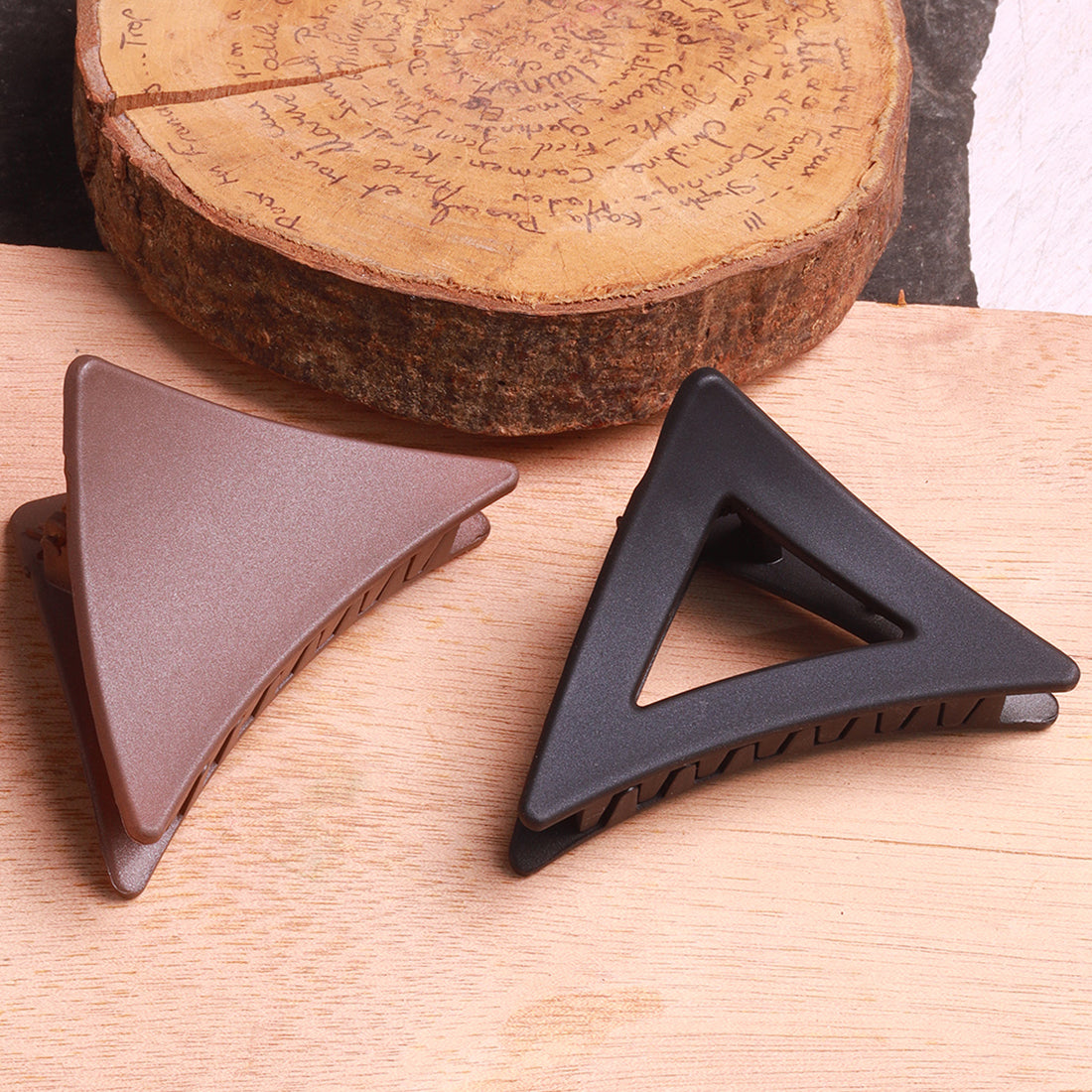 Ayesha Set of 2 Triangle Shaped Hair Clutches: Brown and Black