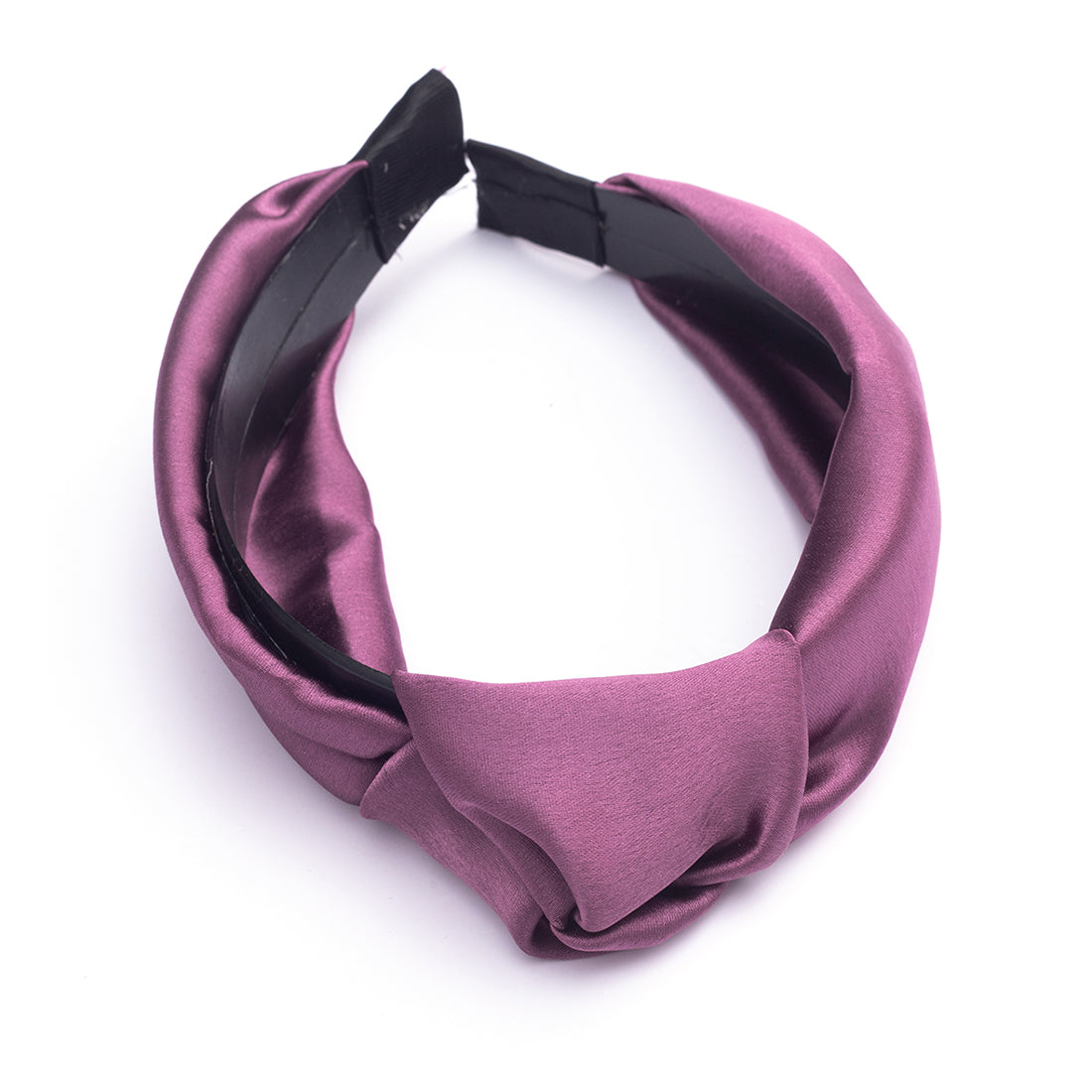 Luxurious Purple Satin Hairband, Adorned With A Stylish Top Knot, Ideal For A Sophisticated Look.