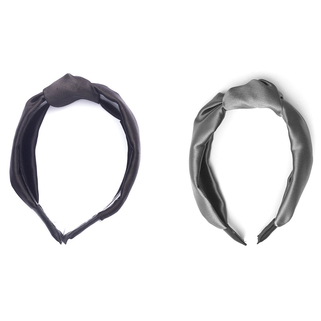 Set Of 2 Chic Grey And Black Satin Hairband With Elegant Top Knot