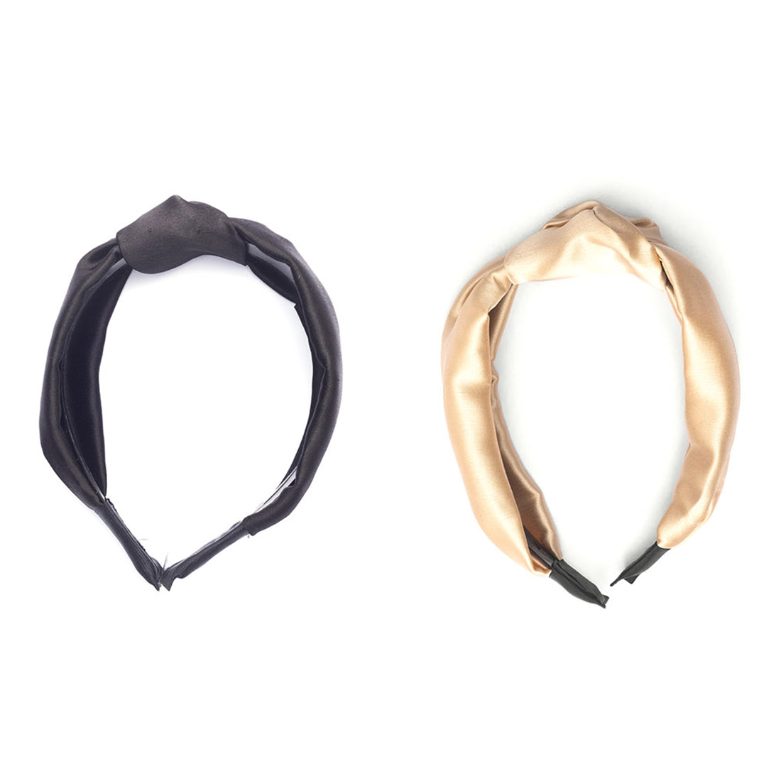 Set Of 2 Chic Beige And Black Satin Hairband With Elegant Top Knot