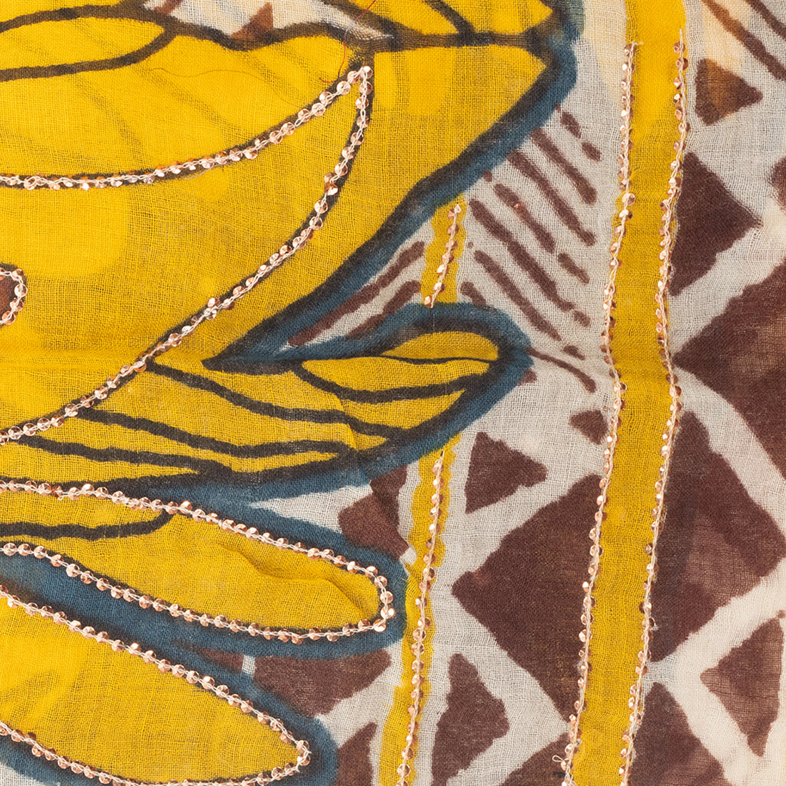 Gold Sequin-Embellished Woolen Scarf In Yellow, Beige, And Brown