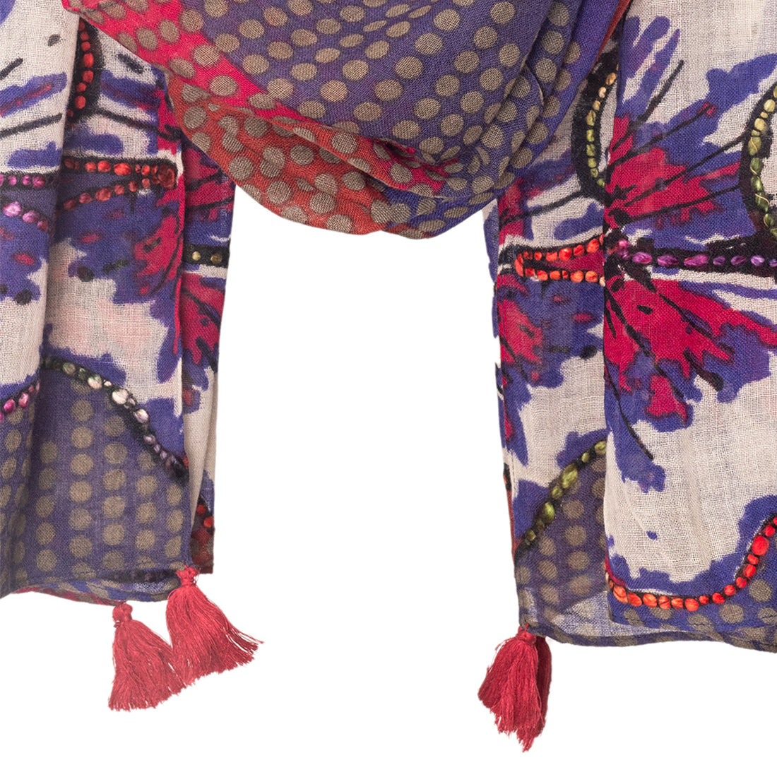 Embroidered Abstract Floral Luxurious Woolen Scarf With Thick Thread Embroidery Accents