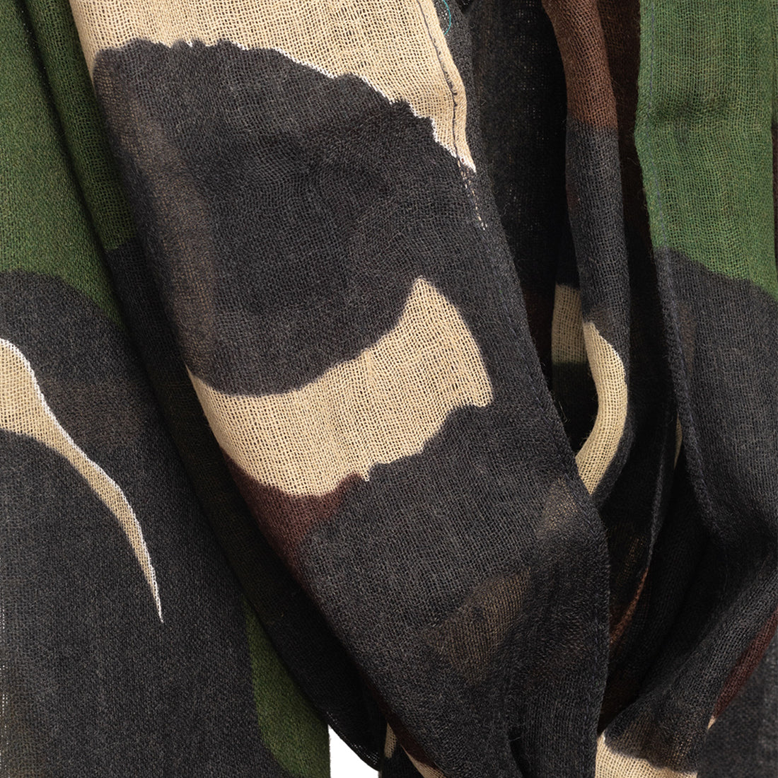 Fashion-Forward Woolen Camouflage Scarf Merges With A Bold, Contemporary Design.