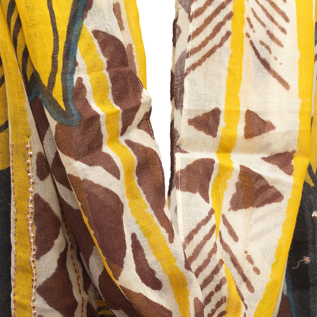 Gold Sequin-Embellished Woolen Scarf In Yellow, Beige, And Brown