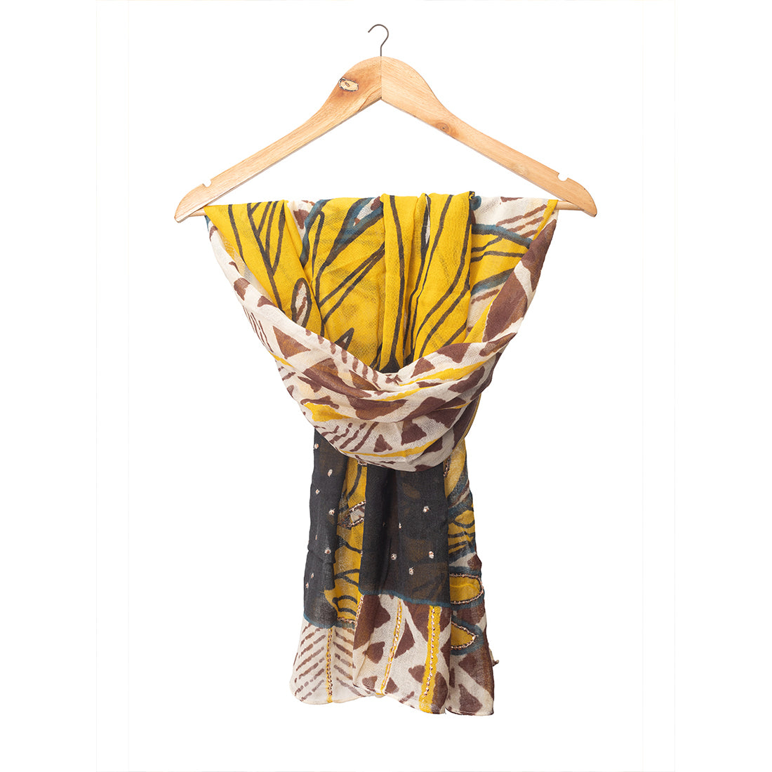 Gold Sequin-Embellished Woolen Scarf In Yellow, Beige, And Brown