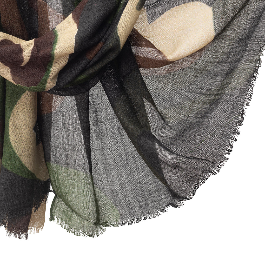 Fashion-Forward Woolen Camouflage Scarf Merges With A Bold, Contemporary Design.