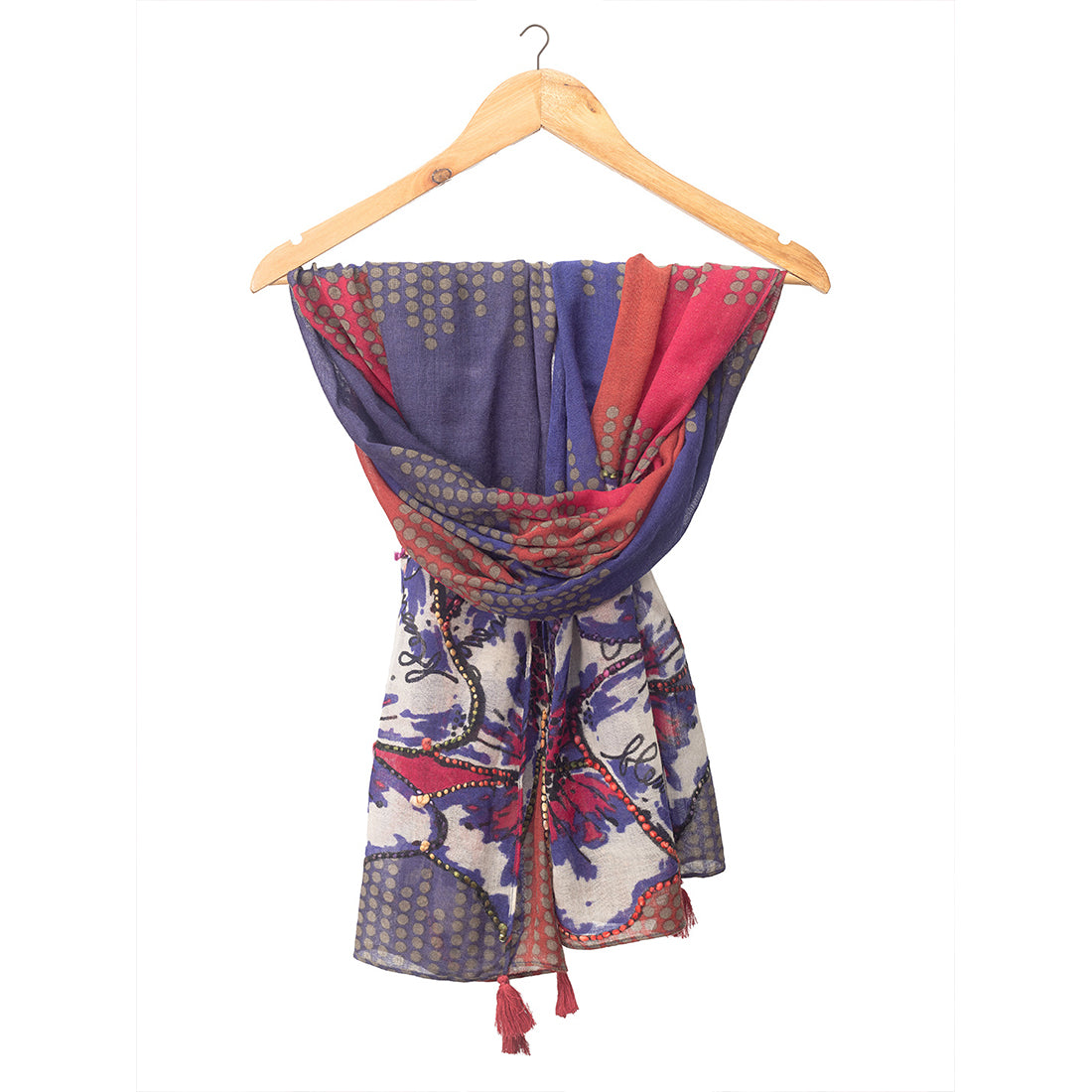 Embroidered Abstract Floral Luxurious Woolen Scarf With Thick Thread Embroidery Accents
